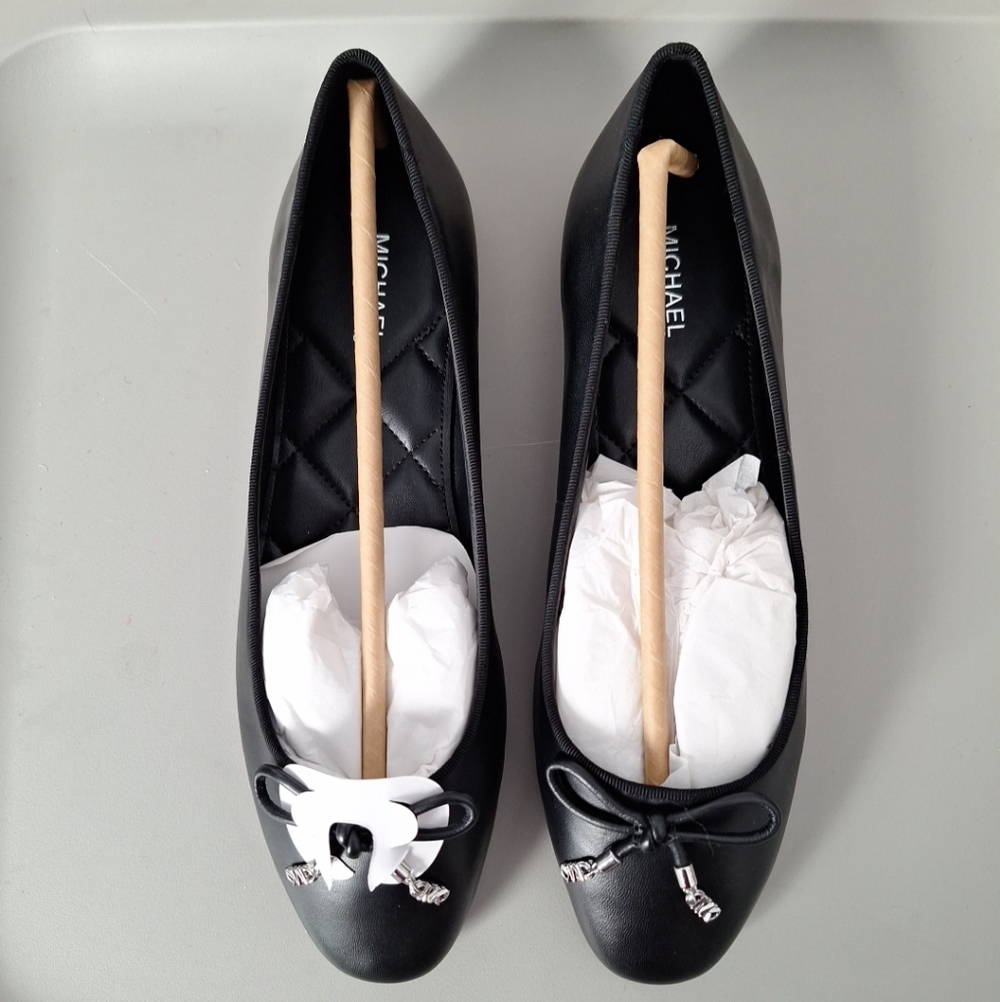 NEW Michael Michael Kors Nori Leather Ballet Flat Black Size 7.5 Bow 40F3NRFP1L